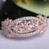 Color Separation Micro-Set Ring For Women, 18K Rose Gold-Plated Flower-Set Diamond Ring
