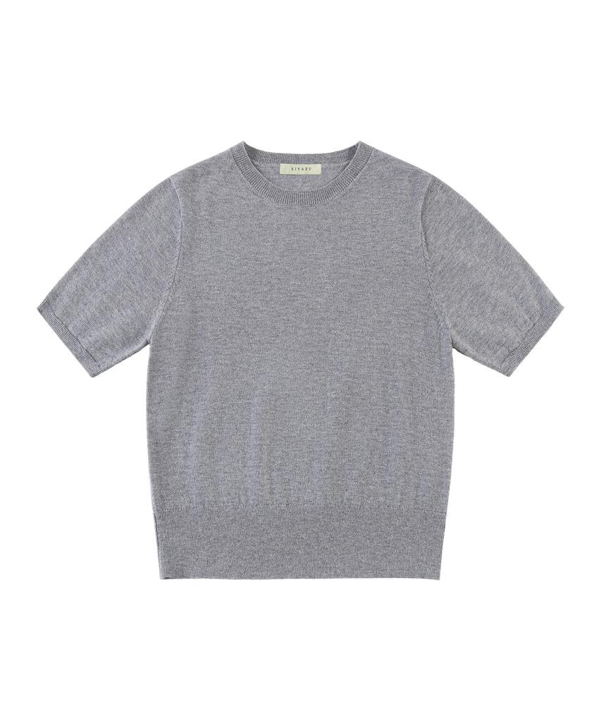 Siyajyu Sikn2184 Basic Round Neck Short Sleeve Knit_Melange Gray