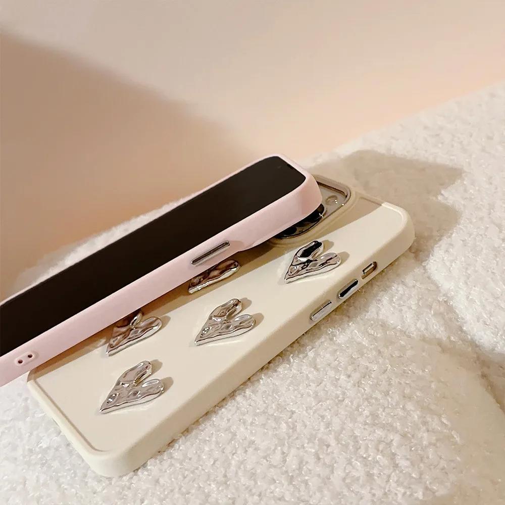 Luxury Plating Wrinkle Love Heart Phone Case For iPhone 16 15 14 13 12 11 Pro Max X XS XR 8 7 Plus SE 2026 Bumper Silicone Cover
