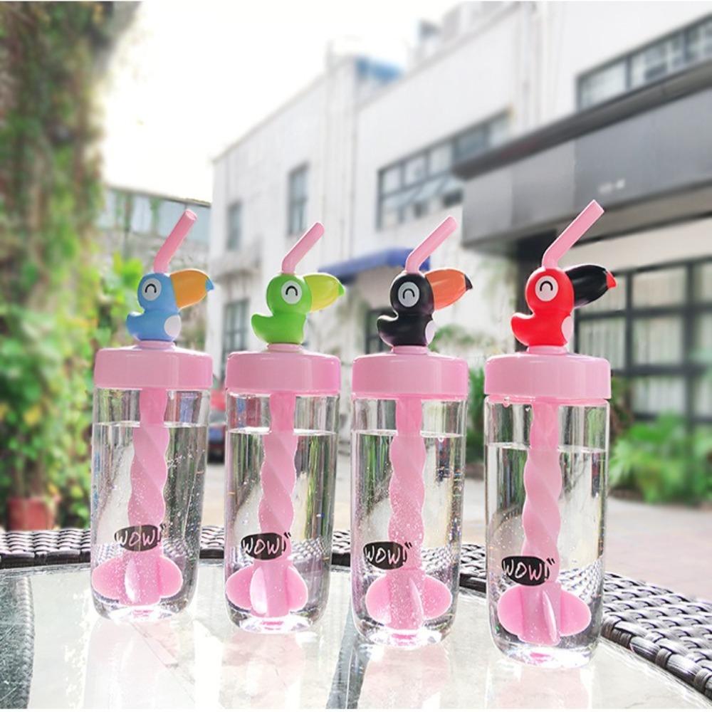 

Plastic Straw Water Bottles Leak-proof Drinking Cup Creative Stirring Cup червоний