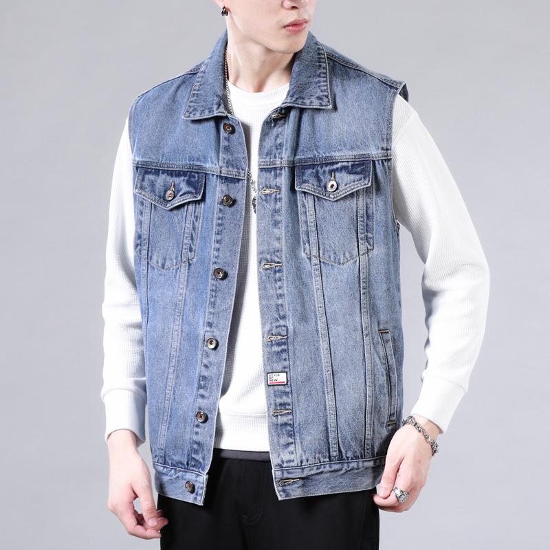

Men s Trendy Denim Vest - Loose, Versatile, Sleeveless Spring Jacket XL светло-синий