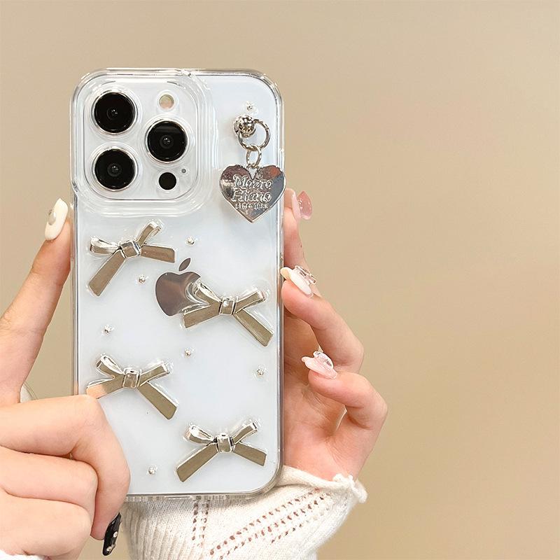 

For IPhone 16 Pro Electroplated Bow Love Pendant for Apple 17 Transparent Personalized 15 Promax Women s Edition For iPhone 7/8/SE 2020