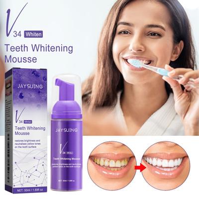 50ML V34 Purple Rozjasňující Bělení Žluté Zuby Zubní pasta Pěna Čištění Účinné odstraňování zubních skvrn Produkt na čištění ústní dutiny