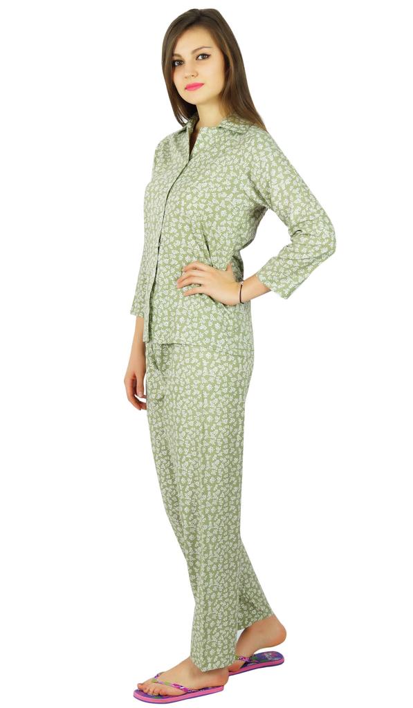 Bimba Womens Cotton Night Wear Printed Pajama Set Full Sleeve Shirt with
