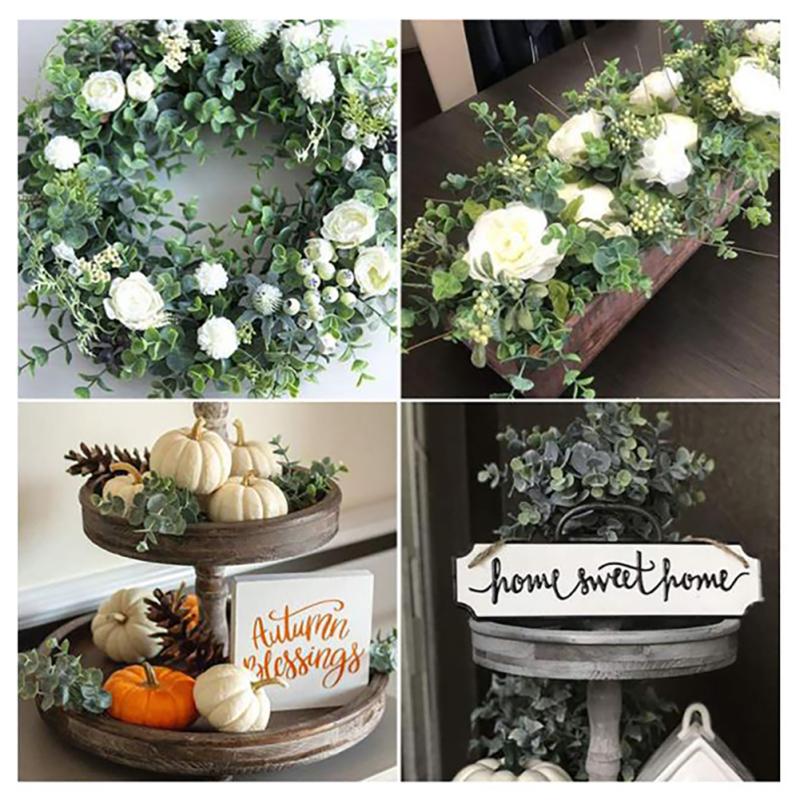 7-pęczki Sztuczny Gałąź Eukaliptusa Fałszywe Zielone Rośliny Liście Na Boże Narodzenie Dekoracje Ślubne