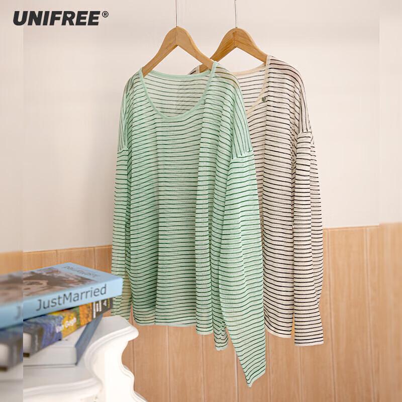 UNIFREE Women s Tencel Striped Long-Sleeve T-Shirt One Size