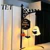 Gothic Room Accessories Ghost LED Bookshelf Lamp with Pumpkin Bat Hanging Charms, Halloween Easy Installation Shelf Bookend Night Light, Reading Nook