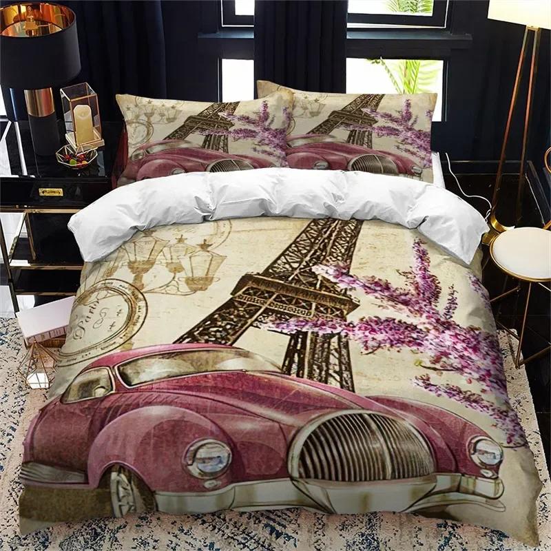 

Comforter Eiffel Tower Romantic Paris Bedding Set Microfiber 3D Floral Comforter King Queen For Boys Girls Bedroom Decor Comforter (quilt)-EU Single(135*200cm)3pcs