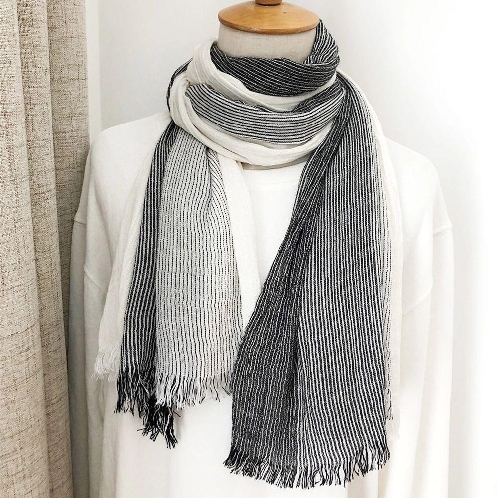 Zerknitterter Unisex-Streifenschal Weiche Quaste Bufandas Schals Mode Langer Halstuch