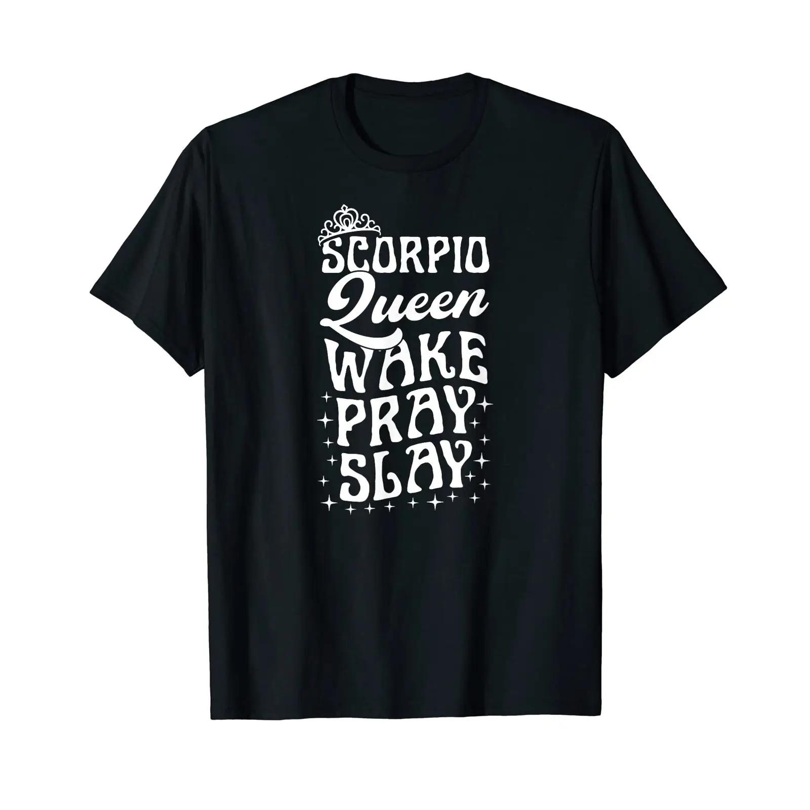 

Skorpion Queen Wake Pray Slay Christian Scorpio Schild T Shirt vintage Washed Top For Everyday Wear graphic homme fashion S разноцветный