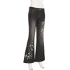 Women's Retro Low-Waist Flared Jeans with Floral Embroidery