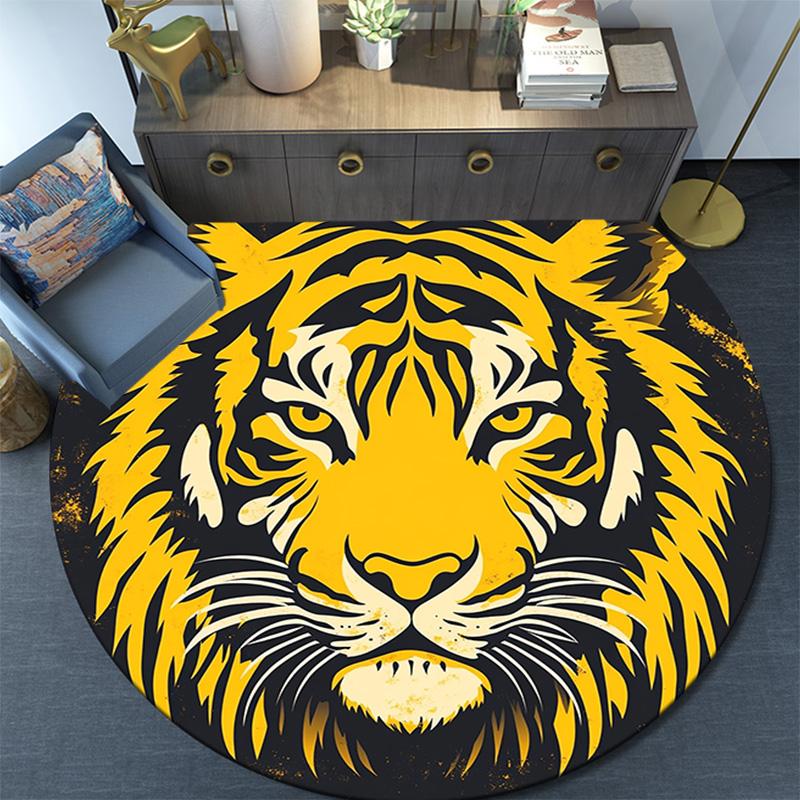 Golden Tiger Round Area Rug,Carpet Rug for Living Room Bedroom Sofa Playroom Decor,Non-slip Floor Mat