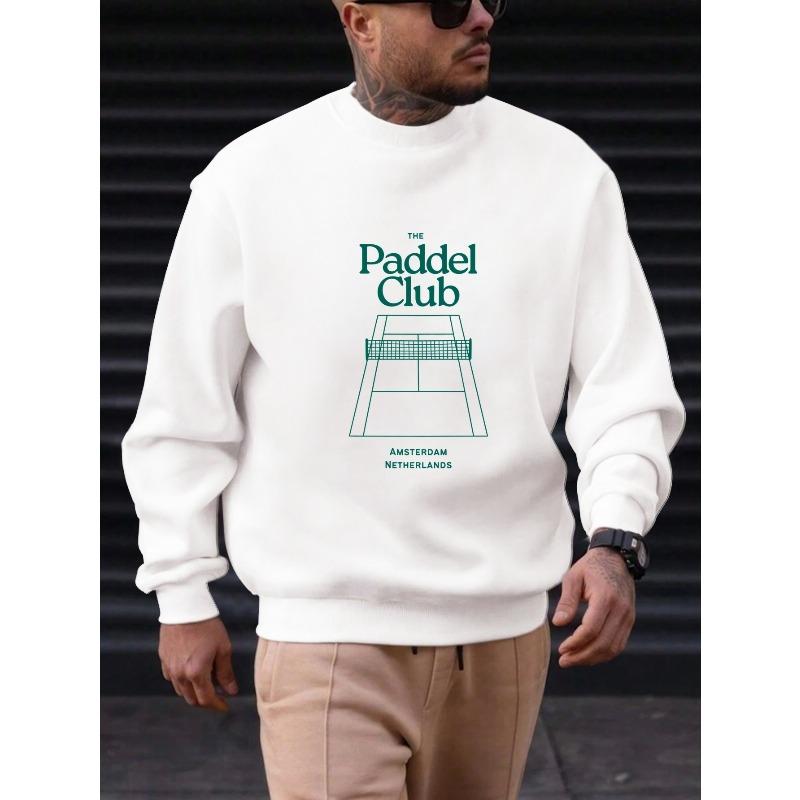 1pc Men'S Padel Pattern Casual Round Neck Sweatshirt Smooth Fabric Soft Breathable Sweat-Absorbing Sleepwear Outing Gatherings Sports Large Size