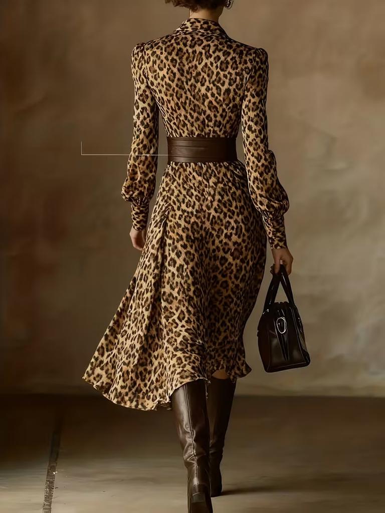 Women's Floral Long Sleeve Tie Waist Dress - Autumn/Winter Fashion