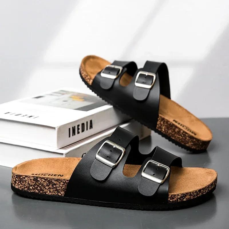 Fashion Classic Slippers For Men Comfortable Summer Cork Shoes For Men Outdoor Sandals Microfiber Plus Size 36-46 Unisex