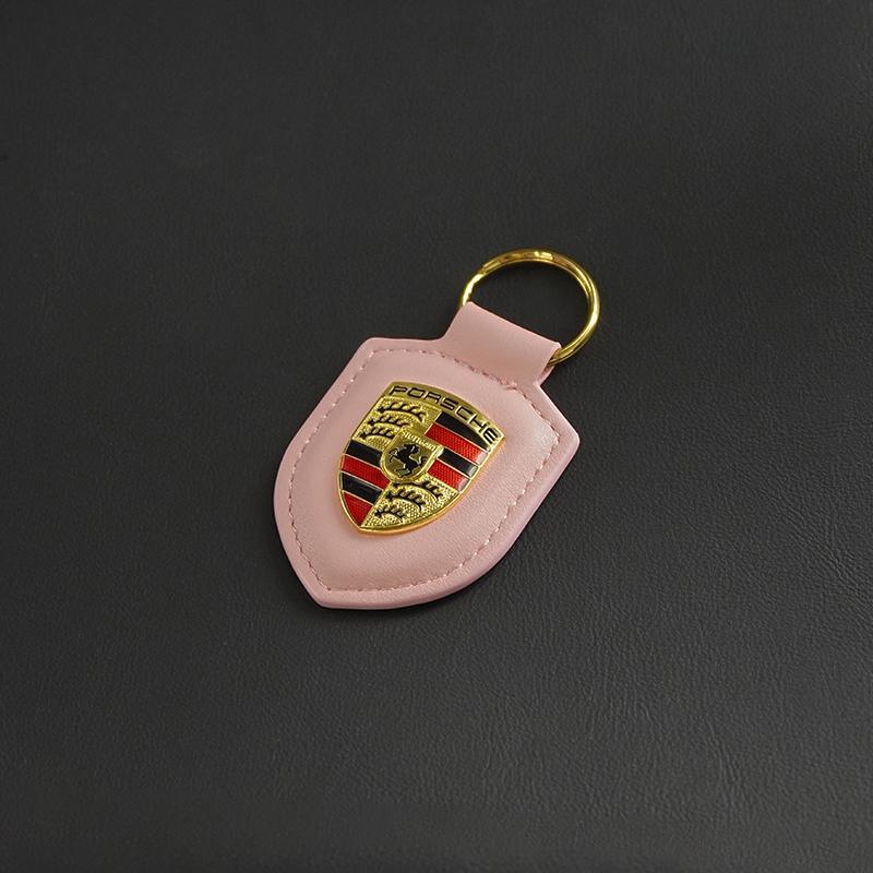 Portachiavi in Pelle con Logo Metallico 3D Tipo Scudo Portachiavi Accessori Per Porsche Panamera Cayenne Taycan 911 718 Macan Carrera-GT