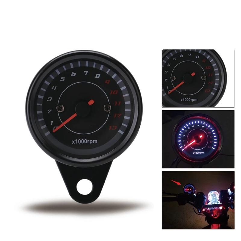 Motorcycle Tachometer Meter LED Backlight Tachometer Gauge 13000RPM Rev Counter for Harley DC 12V