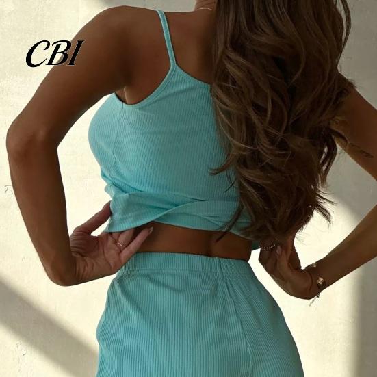 Women Pajamas Women's Cami Pajama Sets, 2 Piece Ribbed Knit Tank Sexy Halter Top And Shorts Pjs Sleepwear, Summer Camisole Loungewear Outfits