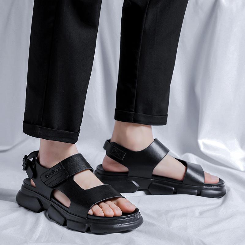 Fashion Leather Thick-soled Walking Shoes Non-slip Handmade Sandals Hot Sale Men's Cool Outdoor Slippers Men's Hollow Out Summer Sandals