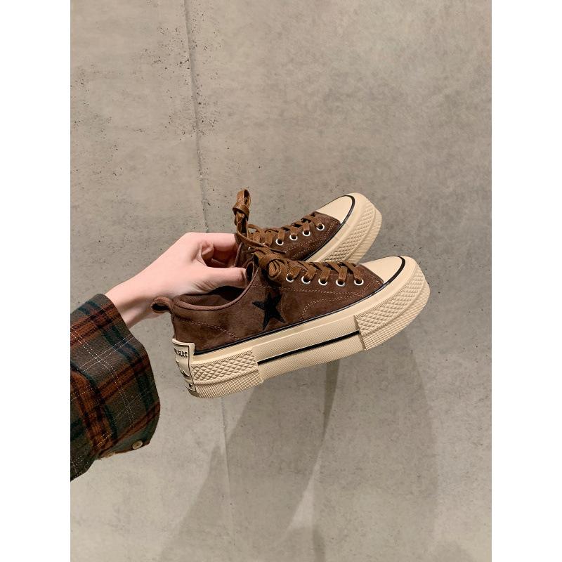 Fast hair! Casual board shoes female star college wind round head thick sole leather lace-up low top