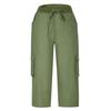 Women Cropped Pants Elastic Waist Adjustable Drawstring Hiking Cargo Pants with Multi