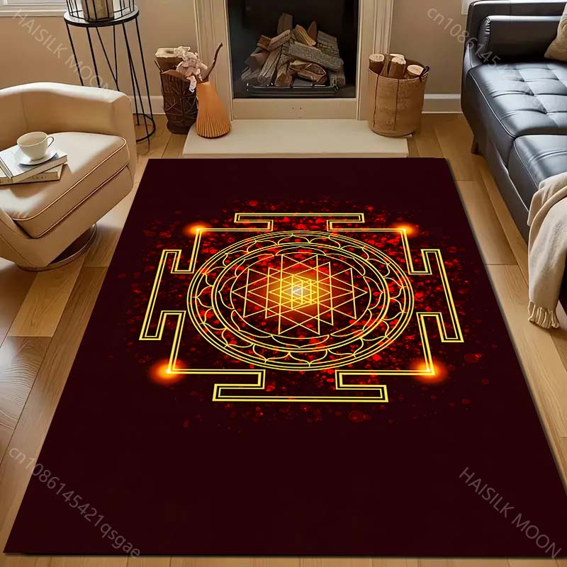 Mysteriöses Muster Sri Yantra Teppich für Wohnzimmer Schlafzimmer Sofa Fußmatte Dekor Kinder Spiel Heim Bereichsteppich Rutschfeste Bodenmatte