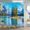 Natürliche Rustikale Landschaft Duschvorhänge See Berg Bäume Blumen Pflanze Badevorhang Für Badezimmer Dekoration Polyester Stoff Set