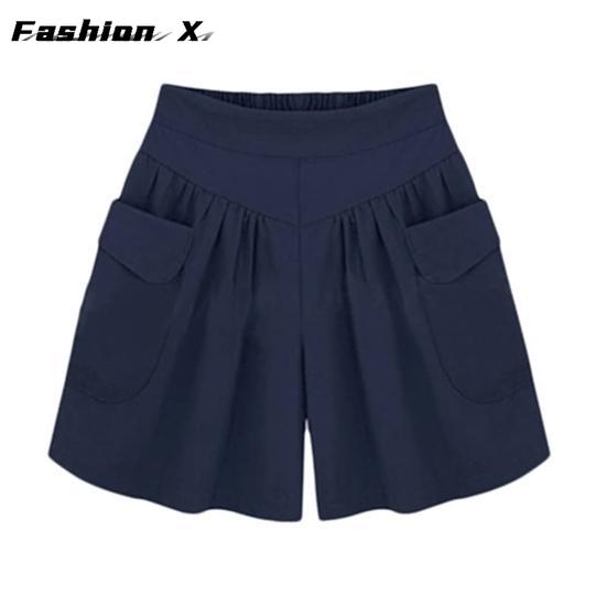 Женские повседневные свободные шорты большого размера с эластичным поясом и карманами 5XL — фото 5