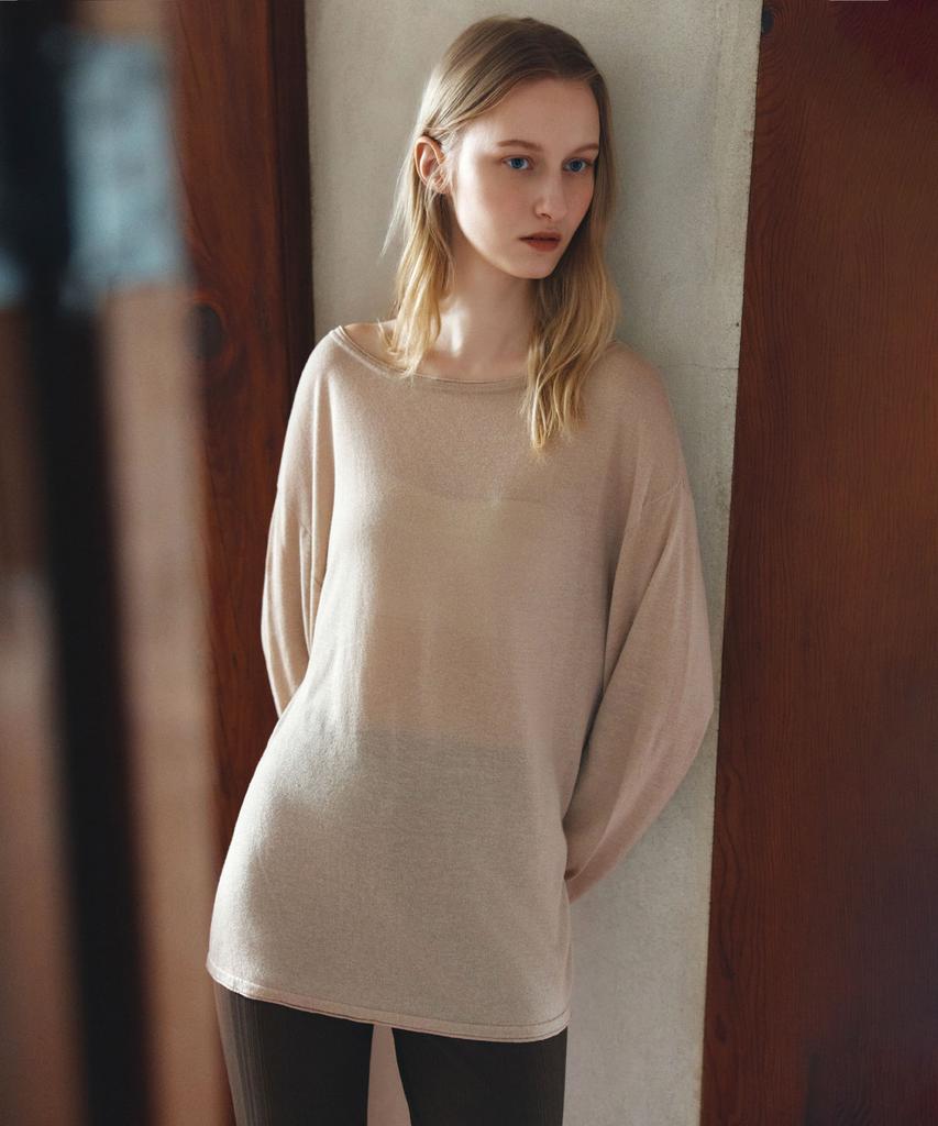 Siyajyu Sikn2194 Loose Fit Natural Boat Neck Knit_Beige
