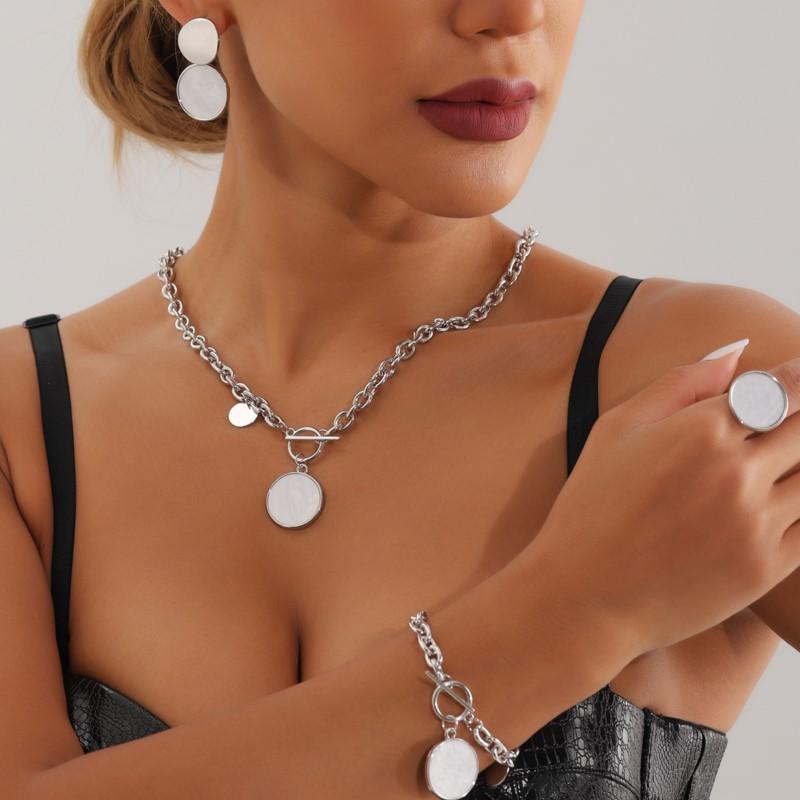 5pcs/set Light White Shell Pendant Jewelry Sets for Women Trendy Necklace Bracelet Earrings Ring Wedding Jewelry Gifts