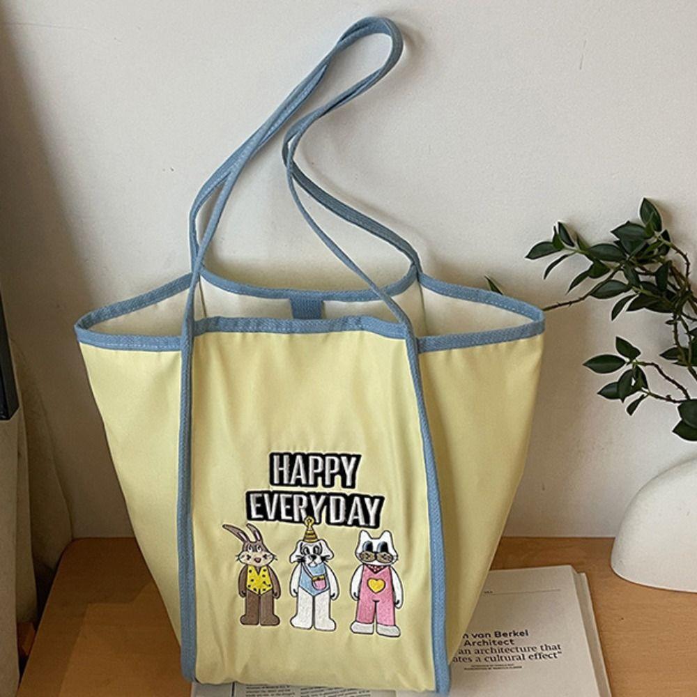 Lightweight Cartoon Shopping Bag Casual Embroidery Basket Bag Tote Bag Bunny Shoulder Bag  Unisex