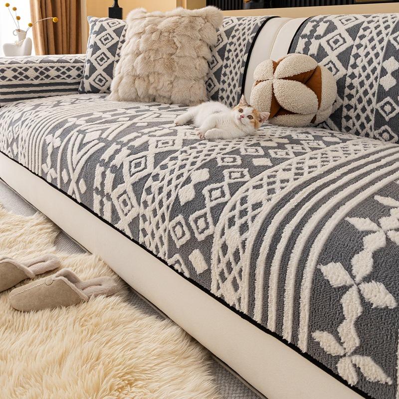 Simple Modern Style Sofa Cover Cloth Fixed Anti Slip Thick Leather Sofa Cushion Cover Soft And Skin Friendly Autumn And Winter