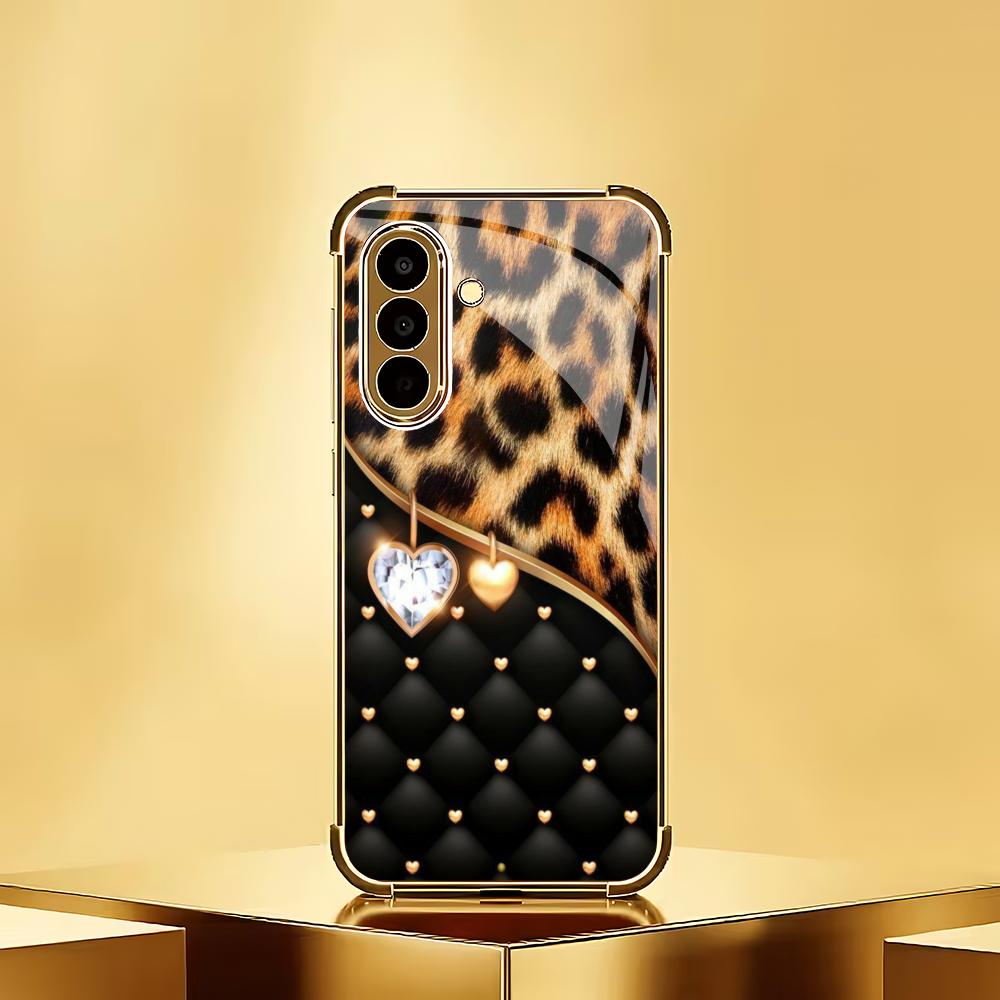 Szklane etui na telefon z nadrukiem panterki, pasujące do Samsung Galaxy S26 S25 S24 S23 S22 S20 FE/Ultra/Plus, odporna na wstrząsy tylna obudowa