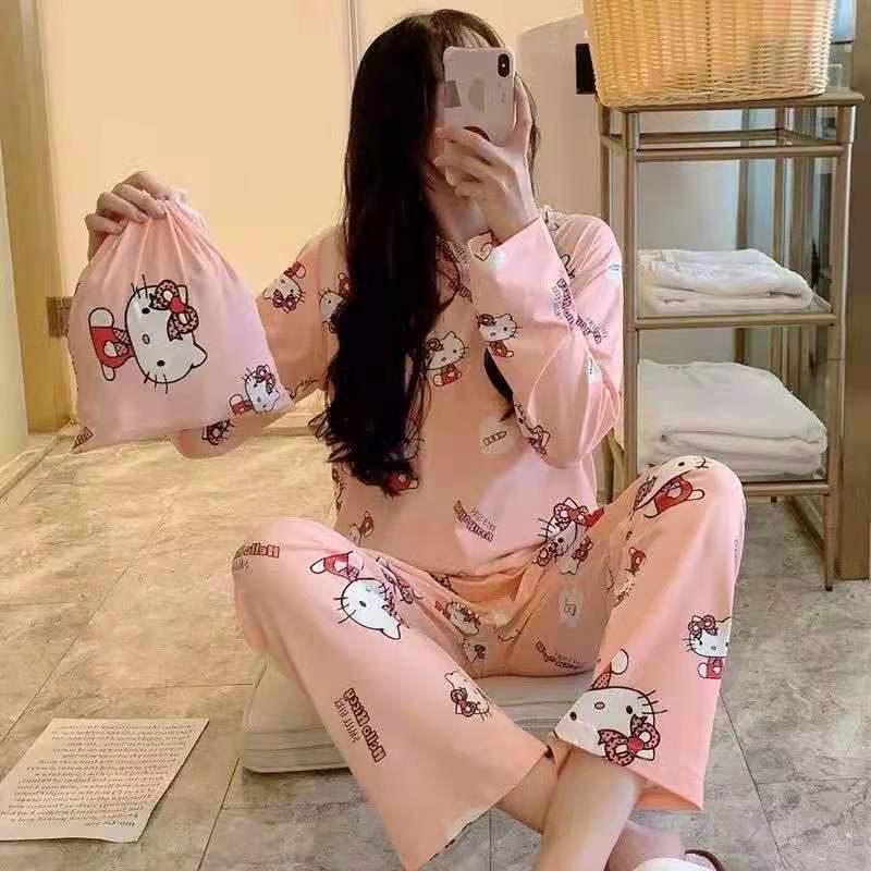 Women's Long-Sleeve Cartoon Pajama Set - Cute Korean Style Homewear for Autumn, Winter, Spring - Plus Size Available