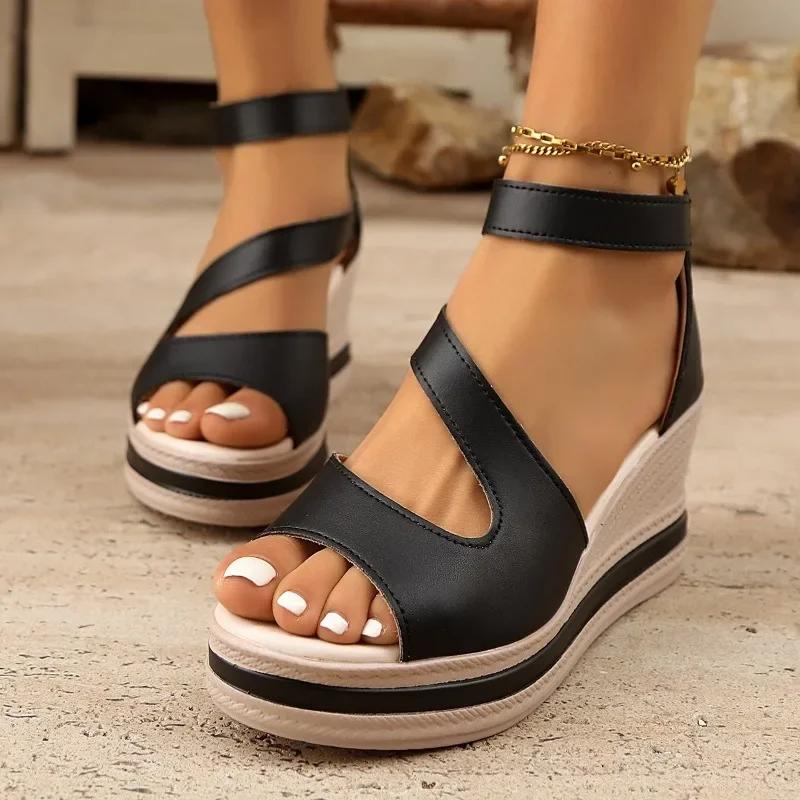 Fashion Ladies Shoes 2025 Hot Sale Back Zipper Women's Sandals Fashion Peep Toe Casual Women Summer New Plus Size Platform Wedge Sandals