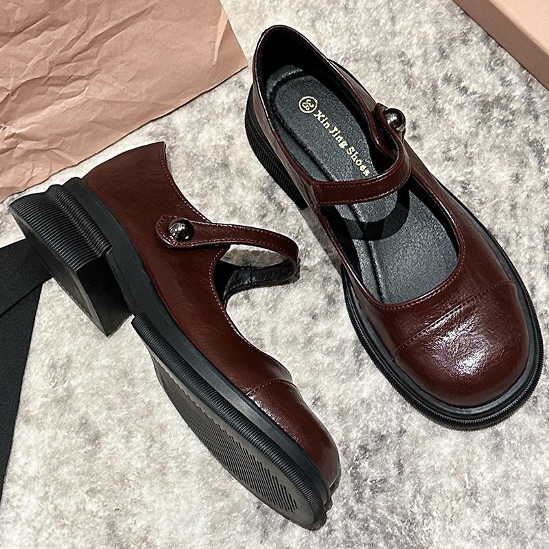 

Модная весна 2025 Женские туфли на среднем каблуке Мэри Джейн Новый стиль Лаконичные Удобные Мягкие туфли Тренд Универсальные Женские туфли 35 вино красного