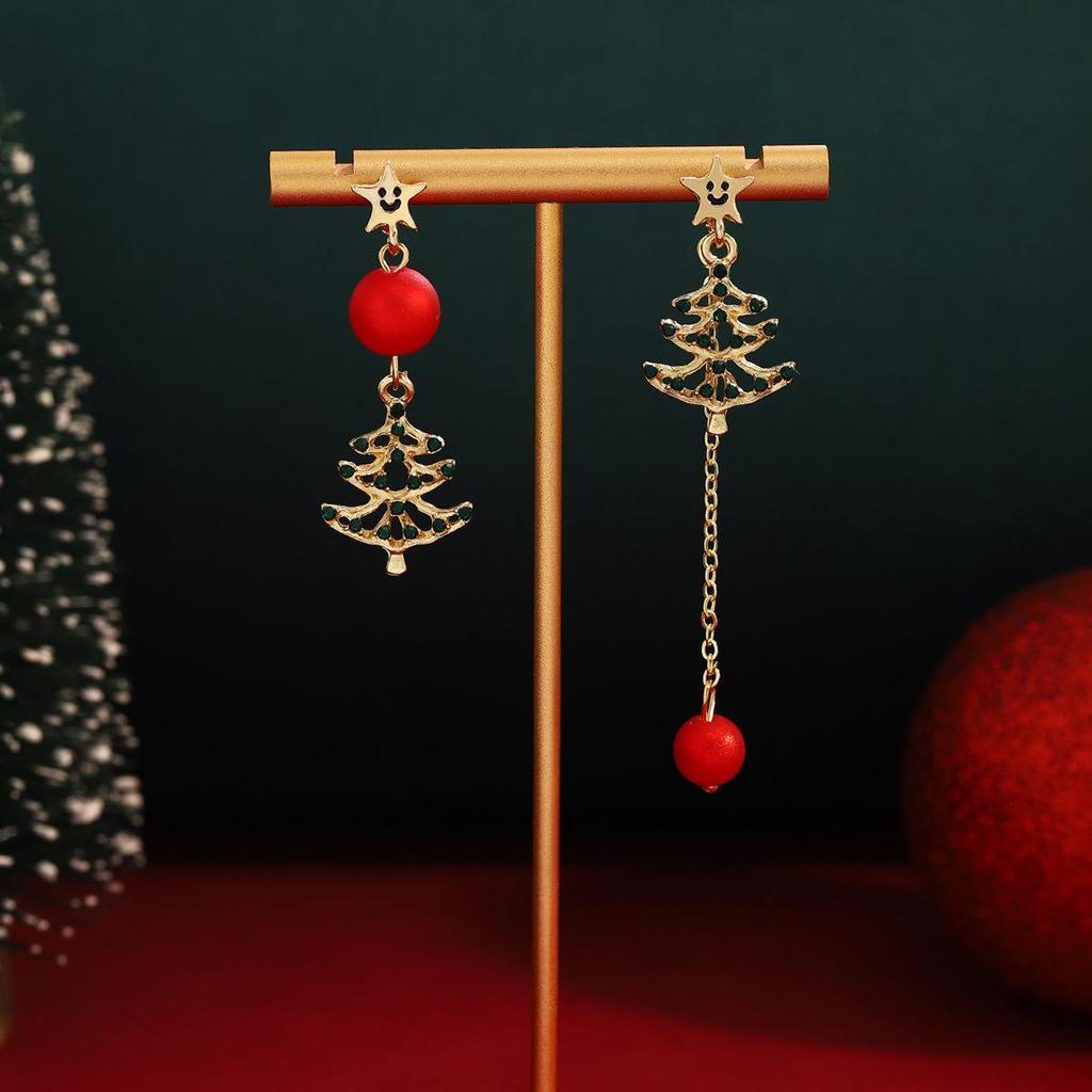 Elegant Smiley Face & Christmas Tree Tassel Earrings with Hollow Design