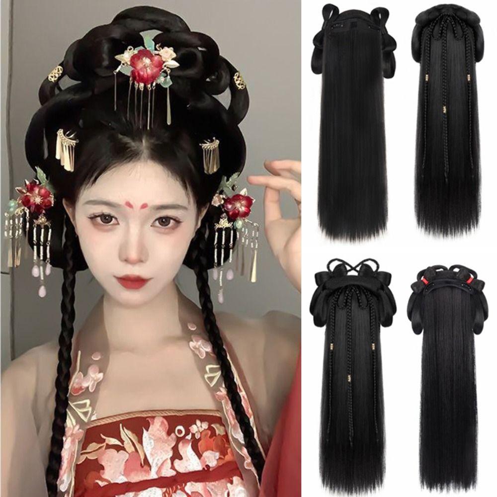 Vintage Headwear Hanfu Wig Headband Long Hanfu Cosplay HairPieces Chinese Ancient Wig Women