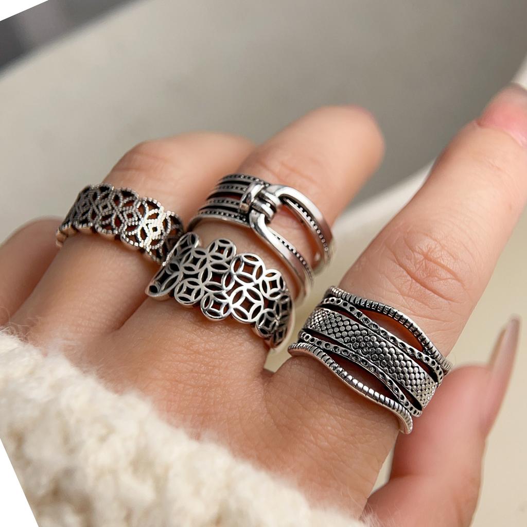 925 Sterling Silver Rings for Women Couple Minimalist Handmade Hollow Retro Ring Fine Jewelry Gift Prevent Allergy
