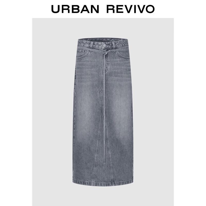 

UR Women s Washed Denim Long Skirt with Belt S