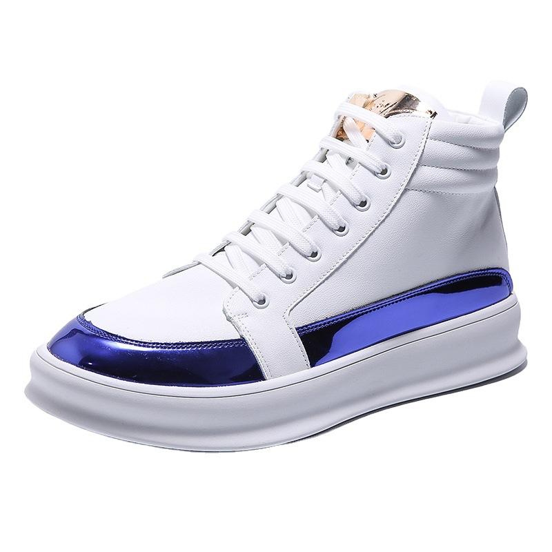 High-top Shoes Men's White Trendy Men's Shoes Autumn New Metal Color Matching Board Shoes Youth Internet Celebrity Trendy Brand Korean Fashion