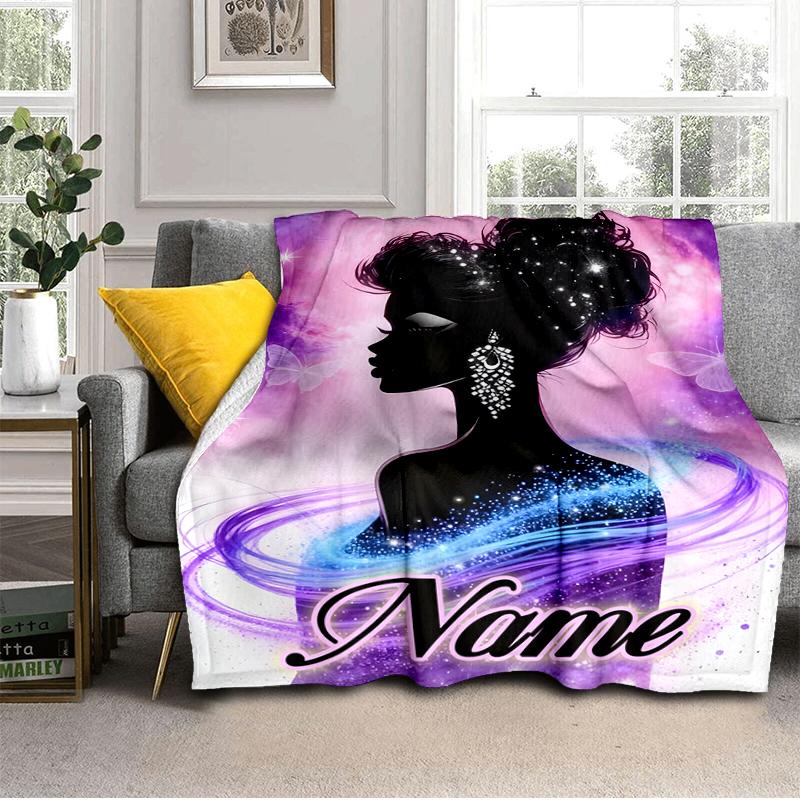 1PC Custom Name Elegant Sparkle Silhouette Outdooor Flannel Blankets Throw Blanket All-Season Throw Gift Bedspread for Couch, Bed, Camping Holiday Bir