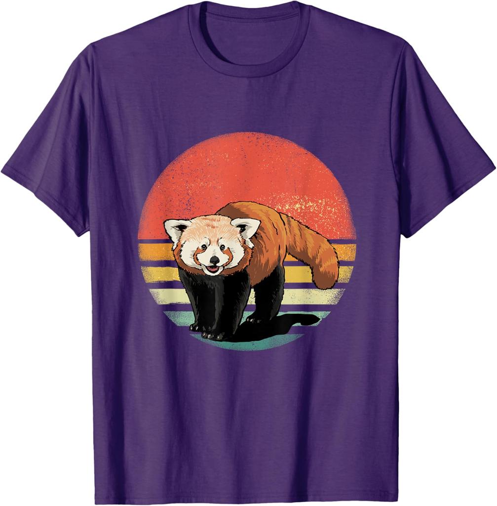 Retro Red Panda Sunset Vintage Animal Lover Graphic Tee Shirt Casual Unisex