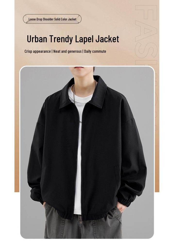 Men's Retro Workwear Jacket - Thin, Loose, Versatile Lapel Top for Spring/Autumn