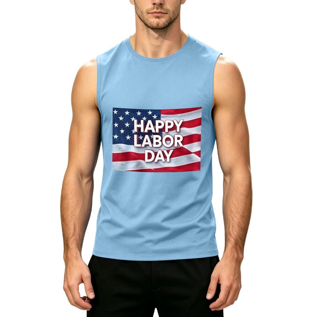 Men's Sleeveless Casual Tank Top Muscle Shirt with Printed Graphic for Labor Day Comfortable Fit Lightweight Summer Wear