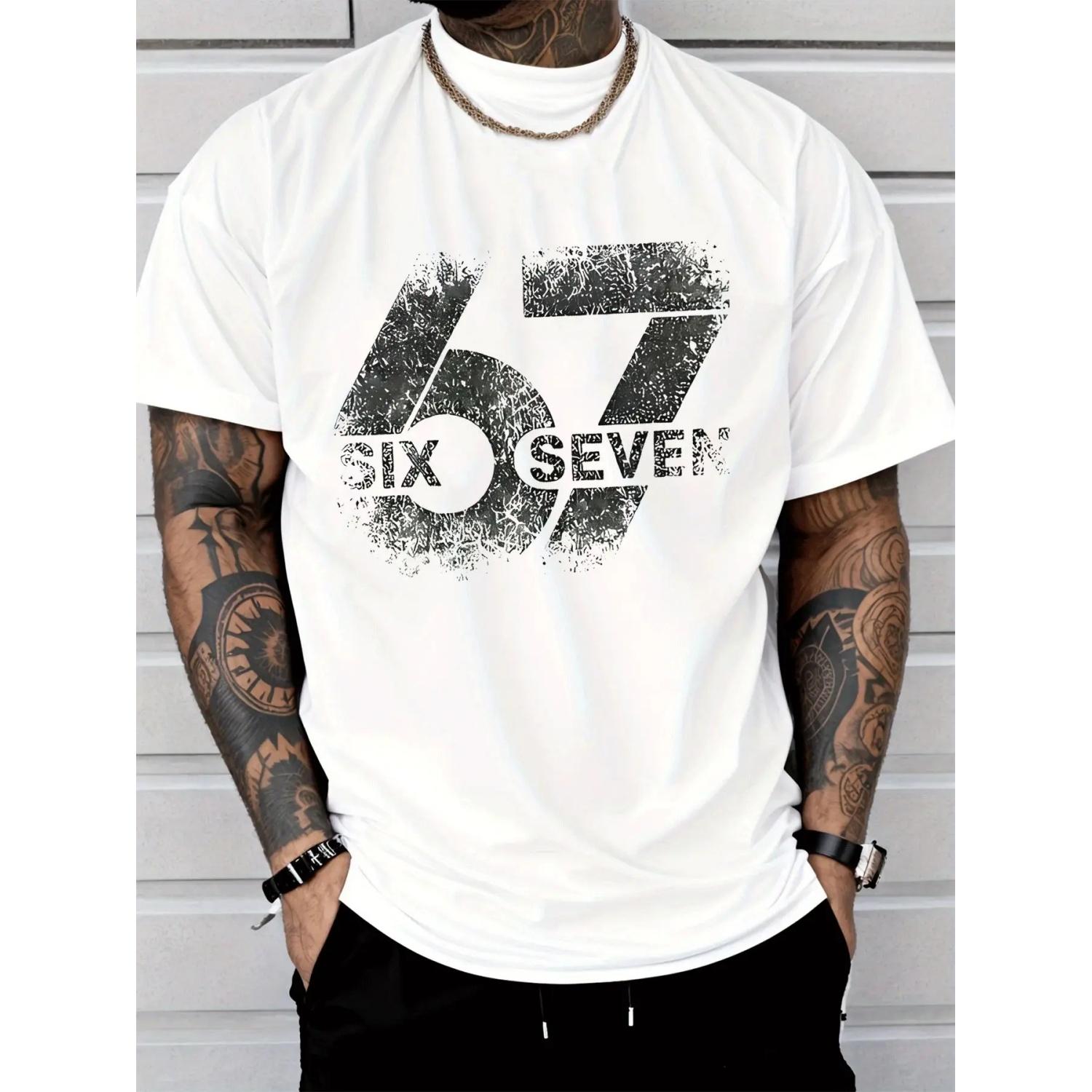 

Enter The AM Men s T-shirt Classic Short Sleeve Street Style Vintage Printed T-shirt Six Seven Number 67 Printed Men s Fashion XXXXXL чорний