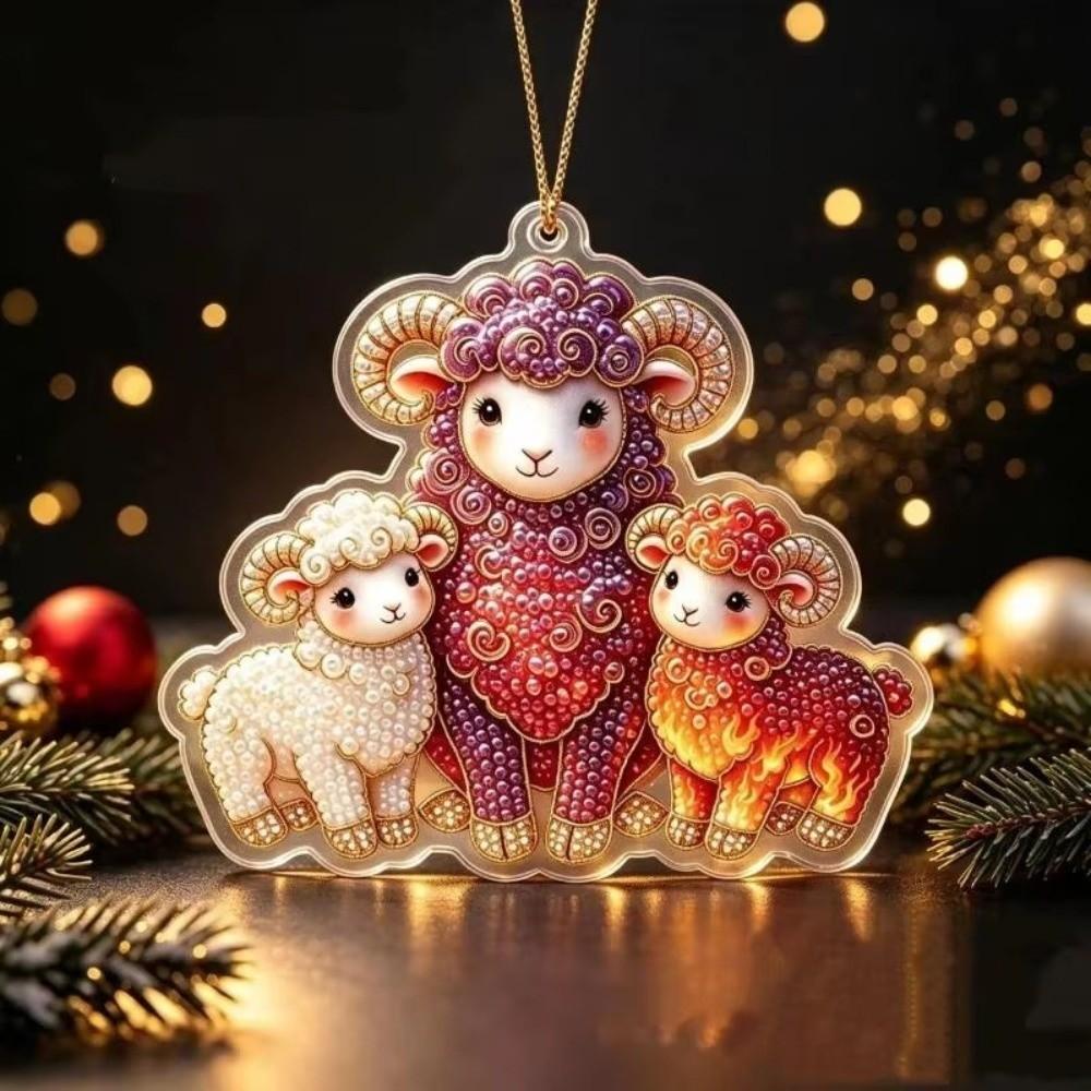 Acrylic Goat Hanging Ornament Set 2D Flat Christmas Tree Ornament Zodiac Goat Souvenir  Bag Charms