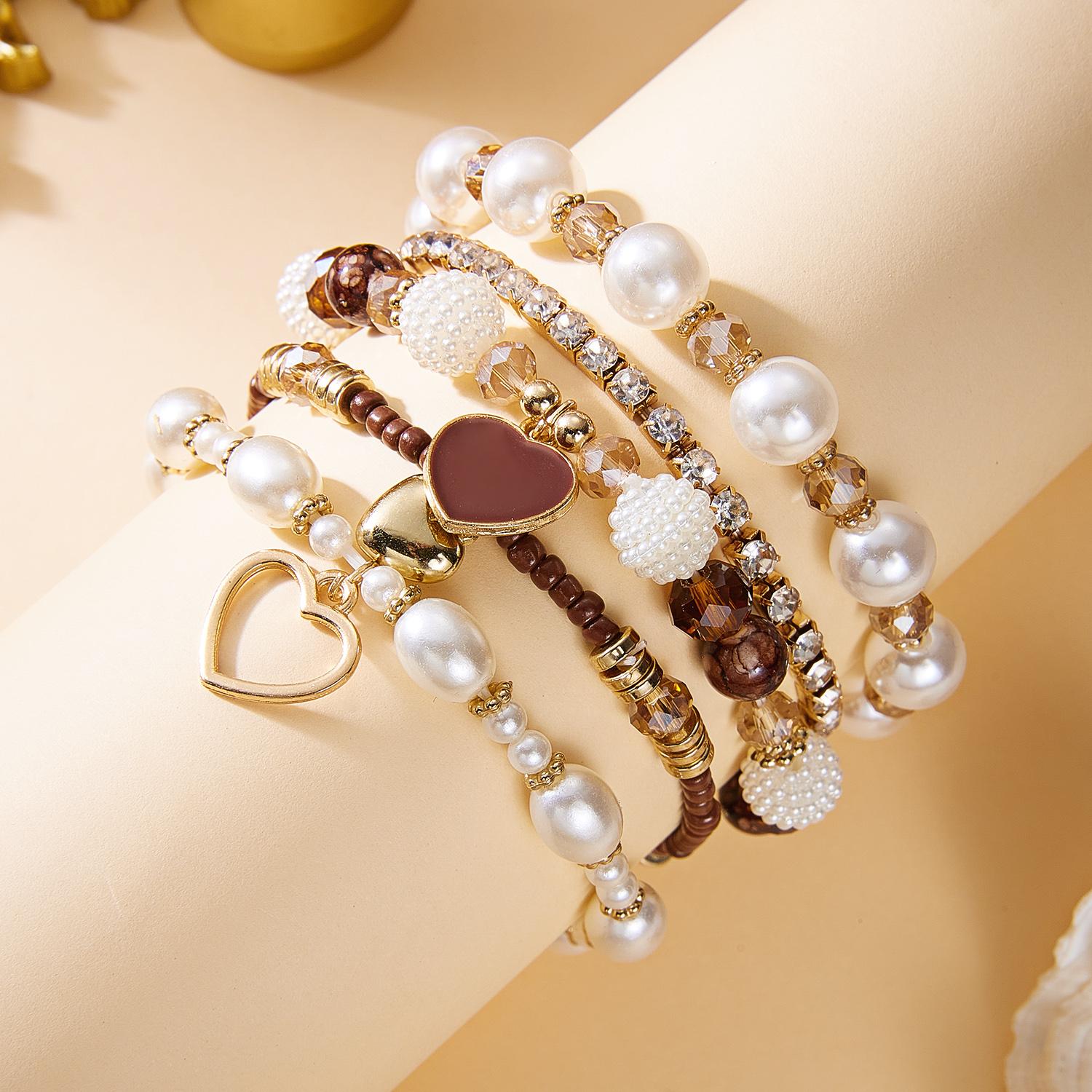 

Luxury Imitation Pearl Bracelet Set for Women Vintage Multilayer Stackable Crystal Beads Boho Y2K Party Jewelry Valentine Gift