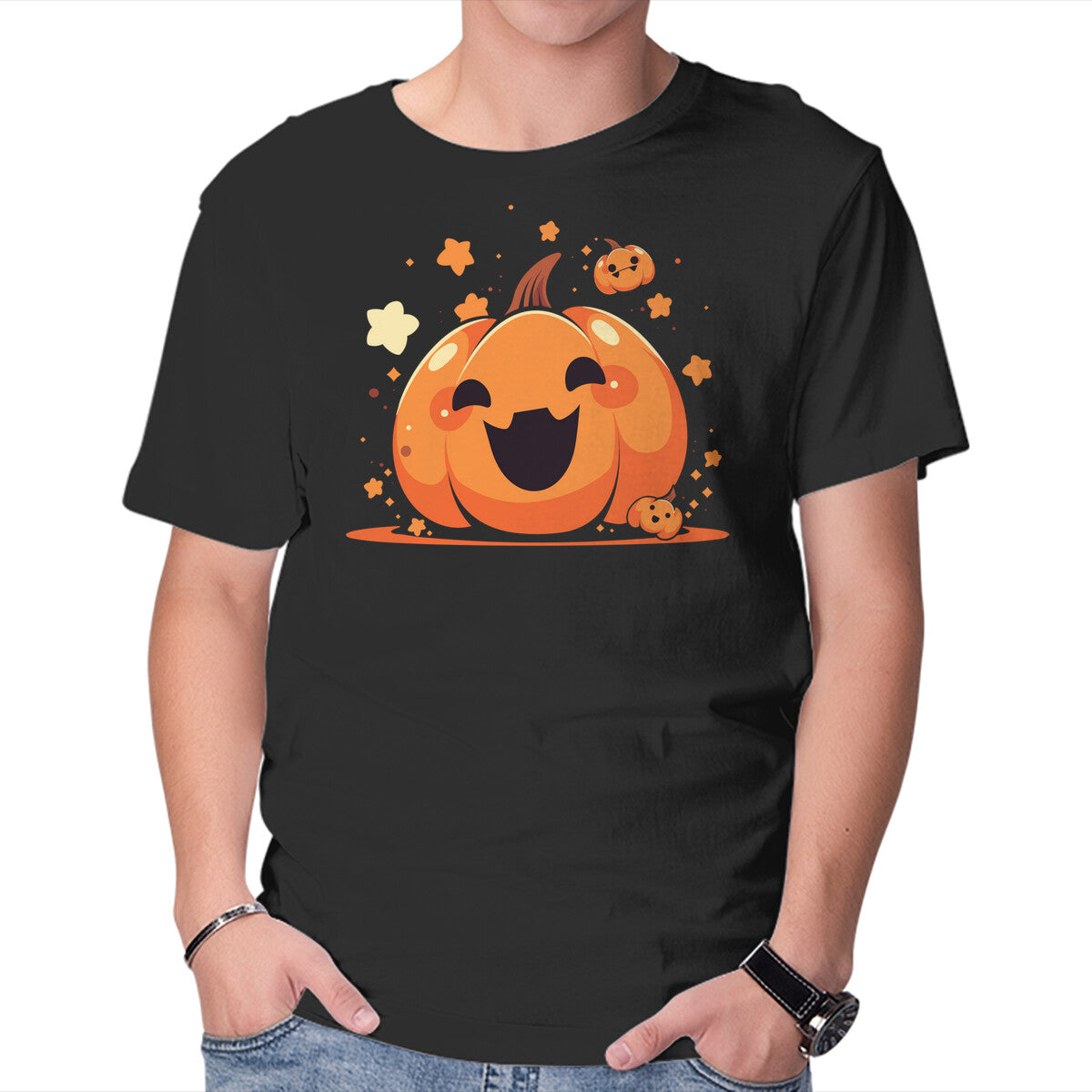Unisex Crew Neck T-Shirt Kawaii Pumpkin Halloween Graphic Short Sleeve Casual Tee M