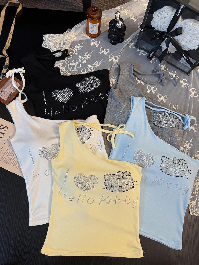 Summer Sweet & Spicy Cartoon One-Shoulder Vest with Chest Pads